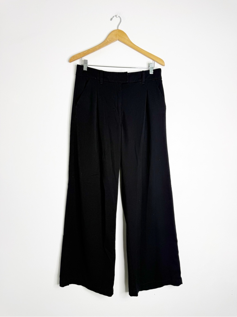 American Eagle Wide Leg Trousers Size 6 Black High Rise Stretch Dress Pants